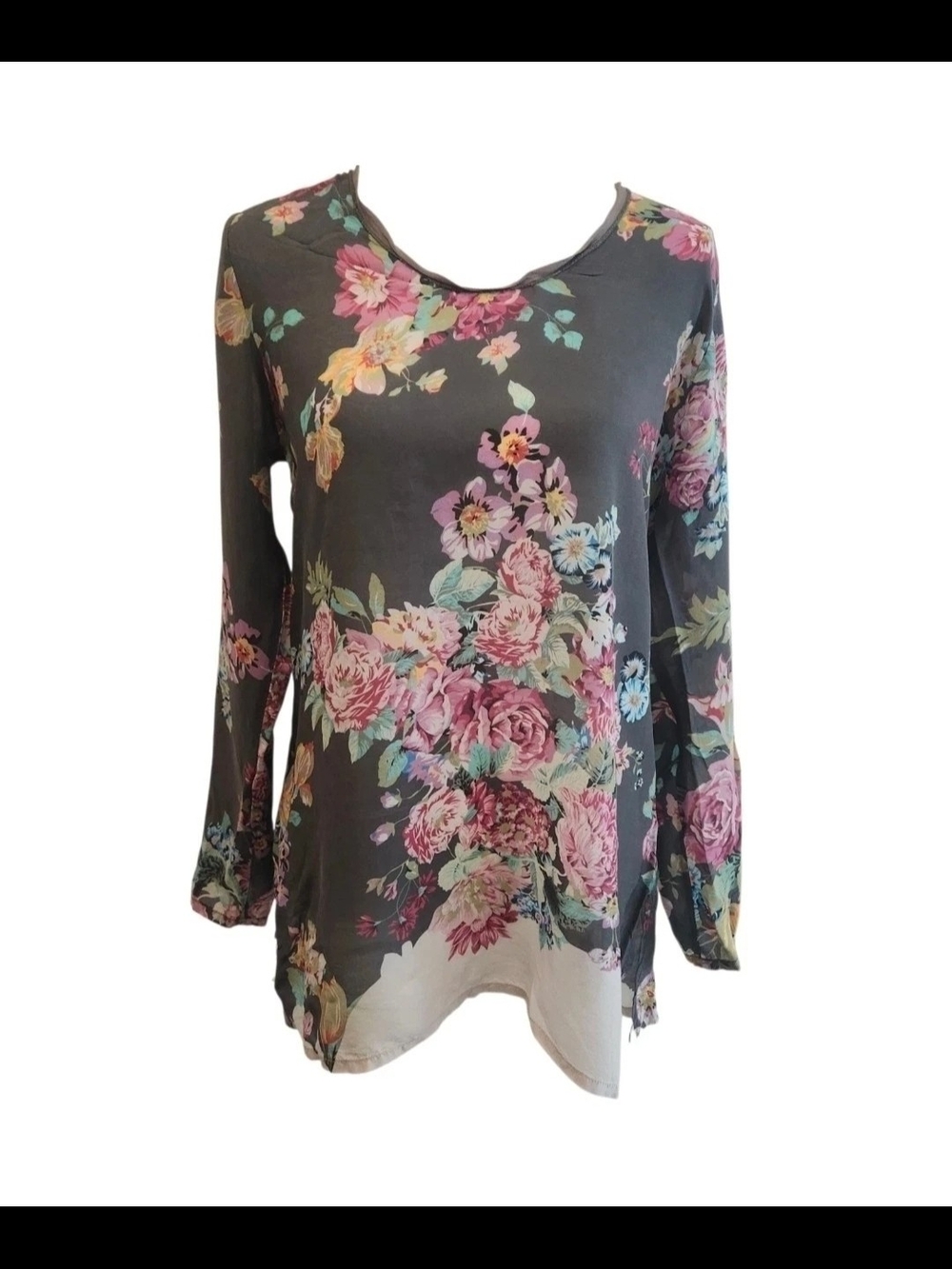 Johnny Was Oasis Tandis Floral Rose Tunic Blouse Handkerchief Hem Boho Sz Small